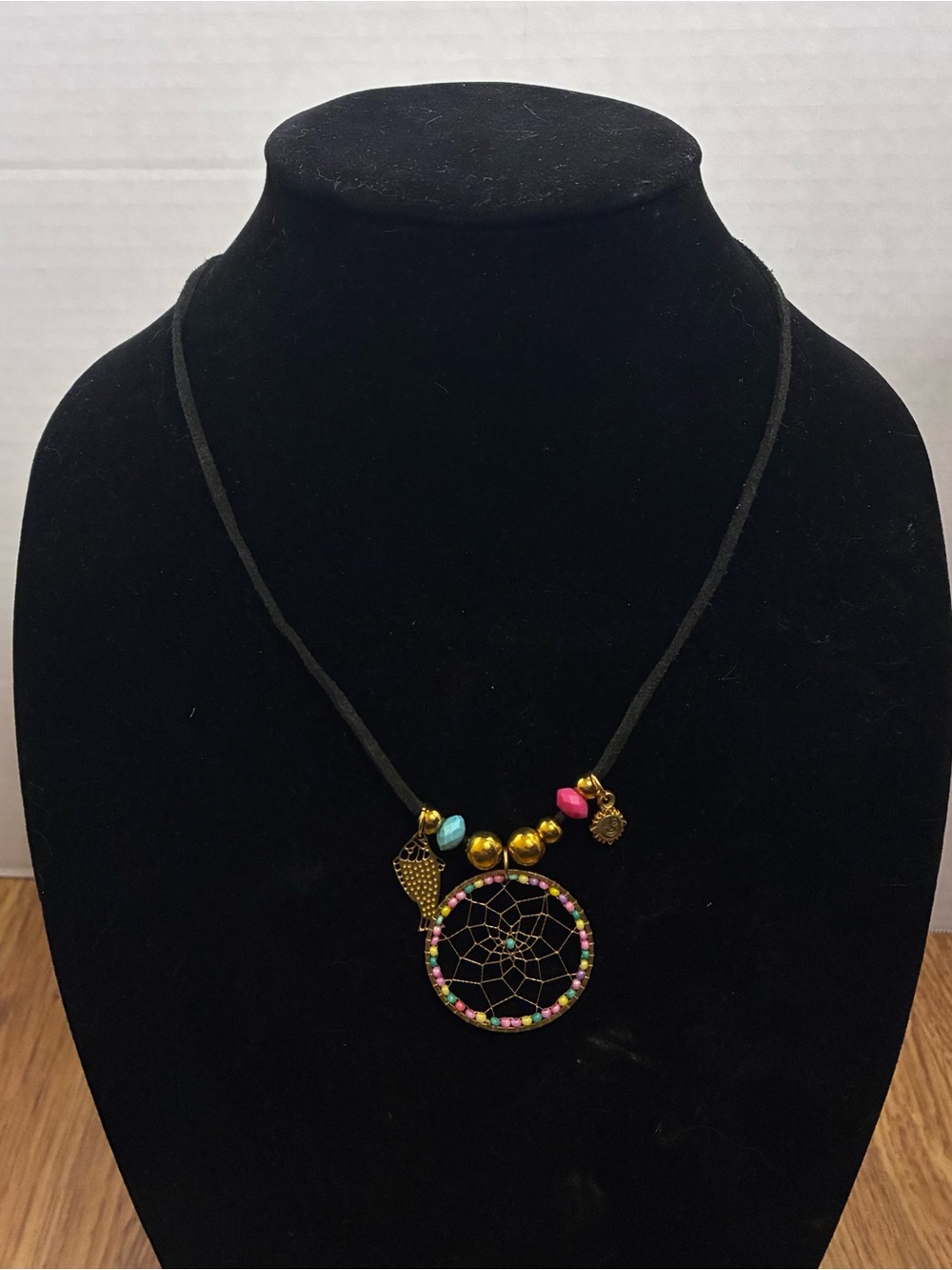 Hippie Western Style Dream Catcher Pendant Necklace With Fish And Sun Charms